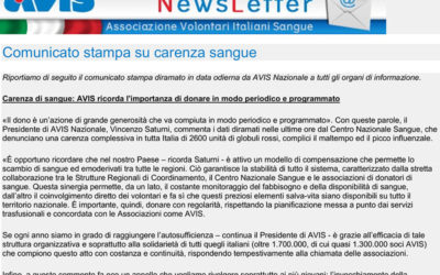 CARENZA DI SANGUE: importante donare ma in modo periodico e programmato.